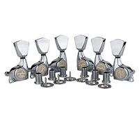 Guyker 6Pcs Guitar Locking Tuners (3L + 3R Handed) - 1:21 Lock String Sealed Tuning Key Pegs Machine Heads with Keystone Knob Replacement for LP, SG, TL Style Electric or Acoustic Guitars - Chrome