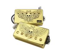 Guyker Alnico5 Humbucker Pickup LP Les Paul - Pastilla de guitarra esmaltada lisa con circuito, patrón de alas de calavera de superficie dorada