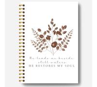 Guymn Cuaderno cristiano retro de hojas con texto en inglés "He Restores My Soul Bible Journal", diario de oración religiosa para mujer, cuaderno de notas de iglesia, cuadernos de espiral de tapa dura