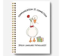 Guymn Cuaderno de ganso para patólogos del habla y lenguaje, diario SLP de terapia del habla, regalos de terapeuta del habla, lazo rojo, rosa, ganso, tapa dura, cuadernos en espiral, 5.5 x 8.3