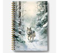 Guymn Cuaderno de lobo de bosque de invierno, regalos de lobo para mujeres y hombres, bosque nevado, naturaleza, animales, lobos, tapa dura, cuadernos en espiral, 14.0 x 21.6 cm
