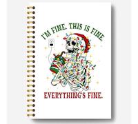 Guymn Funny Christmas Skeleton Notebook, Halloween Xmas Santa Skull Journal, I'm Fine Everything's Fine Gothic Christmas Hardcover Spiral Notebooks Journals, 5.5x8.3 Inch