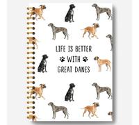 Guymn Great Dane Gifts Notebook, Dog Lover Owner Mom Dad Gifts Journal for Women Men, Life Is Better with Great Dane Dog Hardcover Spiral Notebooks Journals, 5.5x8.3 Inch