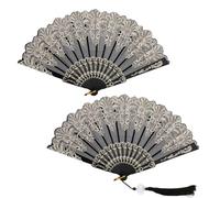 Guyode 2 Piezas Abanico Negro, Encaje Abanicos Personalizados, Plástico Abanicos Originales, Duradero Abanico Pequeño, Estampado Dorado Abanicas de Boda para Bailes y Espectáculos de Bodas