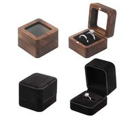 Guyode 2 Piezas Anillo Compromiso, Ranuras Duales Caja de Anillos de Madera + Caja de Gamuza para Anillos, Cuadrada Estuche Alianzas Retro Porta Alianzas, Para Propuesta, Compromiso (B)