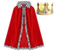 Guyode 2 Piezas Disfraz Niño Moda Incluir 1 Piezas Capa roja con Manchas Blancas y 1 Piezas Corona Rey Cómodo y Duradero se Aplica a Niños Niñas Cosplay de Halloween Navidad Carnaval