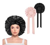 Guyode 2 Piezas Gorro de Seda para Dormir Ajustable con Banda Ancha Elástica para Mujeres y Niñas, Transpirable Gorro Saten Pelo Rizado Cabello Largo, Silk Bonnet Pelo Dormir (Rosa, Negro)
