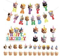 Guyode 20 Piezas Decoración Tarta Fiesta Gatos, Cumpleaños Pastel Topper Gatitos Tartas, Cupcake Cake Feliz Cumple Decoracion, Gato Cumpleaño Torta, Cupcakes de Gato de Cumpleaños
