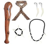 Guyode 6 Piezas Disfraz Troglodita Niña Incluir Palos Pendientes Bufandas Collares Pulseras Disfraz Prehistoria Niño Leopardo para Carnaval Halloween Mascarada Fiesta Temática