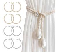 Guyode 8 Piezas Alzapaños Cortinas Cuerda Trenzada, Ganchos Cortinas con Borlas de Cuerda, Vorhang Halter, Cuerdas de Nudos de Cortinas para Cortinas De Salón (Beige, Gris)