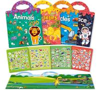 GUYUCOM Juego De 4 Pegatinas Reutilizables Para Niños Y Niñas, Pegatinas 3D Temáticas, Dinosaurios, Animales, Vehículos Y Espacio, Juguetes De Regalo Para Niños De 2, 3, 4, 5, 6 Años