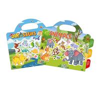 GUYUCOM Paquete de 2 Libros de Calcomanías Reutilizables para Niños, Calcomanías Duraderas Sin Pegamento, Manualidades de Actividades para Niños de 2, 3, 4 Años, Dinosaurios