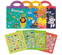 GUYUCOM Paquete de 4 libros de calcomanías reutilizables, juguetes para niños de 2, 3 y 4 años, niños y niñas, juguete educativo de aprendizaje, regalos de cumpleaños