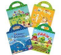 GUYUCOM Paquete de 4 libros de pegatinas reutilizables, juguetes para niños de 2, 3, 4 años, pegatinas 3D transparentes para granja de insectos oceánicos, juguete educativo, regalos de cumpleaños