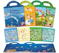 GUYUCOM Pegatinas Infantiles Reutilizables, 4 Libros Con Temas De Océano, Granja, Insecto Y Cuerpo, Pegatinas 3D Transparentes, Juguete Educativo Y Regalos Para Niños De 2, 3, 4, 5, 6 Años