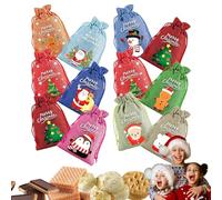 Gvblkq Bolsas de arpillera con cordón, 12 bolsas de Navidad, pequeñas bolsas de Navidad, bolsas de golosinas de Navidad con cordón para suministros de Navidad