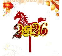 Gvblkq Happy New Year Cake Topper,Decoración De Cumpleaños 2D Acrílico Caballo Del Año Nuevo Lunar - Decoración Para Tarta | Para Familias Panaderías Repostería Casera