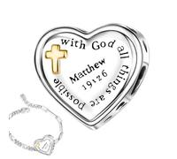 Gvblkq Heart Charm, Christian Charm for Women & Men, Religious Theme Jewelry Dangle, (Silver/Gold-Plated), Fits Bracelet & Necklace, for Christmas, Mother's Day, Multiple Purposes