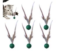 Gvblkq Lightweight Bouncy Ball Cat Toy, 5 Pieces Interactive Indoor Cats, Feather Multifunctional Entertainment Toy for Pets, Cute Play Balls Cat Lovers and Friends, 4.13x0.98 Inches (Single)