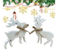 Gvblkq Reindeer Christmas Decoration, White Reindeer Figurine, Wooden Standing Deer Tabletop Ornament For Holiday Home Decor, Rustic Farmhouse Style, Lightweight and Easy Display