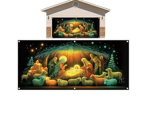 Gvblkq Religious Backdrop, Hanger Background Banner, Door Cover for Christmas Holiday, Fluorescent Scene Display, Easy Installation Porch Sign, Vivid Color Printing, Apartment Decor for Indoor