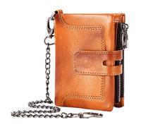 Gvblkq Vintage Leather Wallet with Chain, Anti-Theft Male Credit Card Wallet, Zipper Buckle Multiple Card Slots Cowhide Pouch For Paper Money, Quality& Stylish Look, Countless, Brown