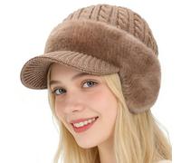 Gvblkq Winter Headwear, Fleece Lined Acrylic Knit, Full Coverage Ear Protection, Extended Visor Brim, Thermal Warmth Gear, Father Boyfriend Grandfather, Hunting Fishing Camping Accessory