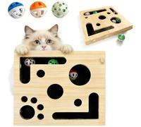 Gvcxwqz Caja de enriquecimiento de rompecabezas para rascar gatos, caja rascadora interactiva de limas de uñas para gatos con laberinto de madera, superficie de papel de lija y 3 bolas de campana