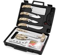 GVDV 15 Piezas Juego de Cuchillos de Caza, Cuchillo Desollador con Gancho de Tripa, Cuchillo Cortador, Tijeras de Caza, Sierra de Hueso, Tenedor de Barbacoa, Espátula, para Hombres