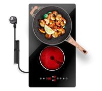 Gveyajo Placa Vitrocerámica 2 Fuegos 3000W, Doble Placa Eléctrica Táctil con 9 Niveles, Temporizador, Bloqueo Infantil, Compatible con Todos los Utensilios, Empotrable y Portátil, 220V