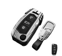 GVGMTAEAVZ Funda protectora de aleación for llave de coche, compatible for Audi A1, A3, A6, Q2, Q3, Q7, TT, TTS, R8, S3, S6, RS3, RS6, mando a distancia plegable de 3 botones. Estuche para llaves(Silv