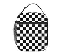 GVGOAGL Bolsa de almuerzo aislada a cuadros en blanco y negro, reutilizable, portátil, a prueba de fugas, para niñas, niños, escuela, viajes