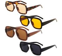 Gvhntk 4 lentes de sol de aviador cuadrados de moda para mujeres y hombres, estilo retro de los años 70, parte superior plana, protección UV, lentes de sol vintage