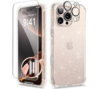 GVIEWIN Funda Compatible con iPhone 16 Pro MAX 6.9'' con Protector de Pantalla y Protector de Lente de cámara, Transparente, a Prueba de Golpes, Delgada, Floral, para Mujeres y niñas, Purpurina
