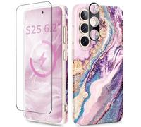 GVIEWIN Funda Compatible con Samsung Galaxy S25 6.2'' 2025, Compatible con MagSafe, con Protector de Pantalla y Lente de cámara, Mármol a Prueba de Golpes Antiarañazos Magnética, Dreamland River