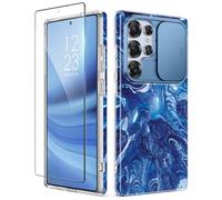 GVIEWIN Funda Compatible con Samsung Galaxy S25 Ultra con Cubierta para cámara Deslizante, [Protector de Pantalla] [Grado Militar protección contra caídas a Prueba de Golpes] Funda, Star Abyss/Azul