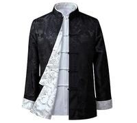 GVILTY Bordado Kung Fu chaqueta ambos lados desgaste tops hombres artes marciales ropa manga larga jersey,Tang traje abrigo tradicional chino algodón lino Tai Chi ropa negro1-S