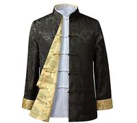 GVILTY Bordado Kung Fu Chaqueta Ambos lados Wear Tops Hombres Artes Marciales Ropa de Manga Larga Jersey,Tang Traje Abrigo Ropa tradicional China Algodón Lino Tai Chi Ropa verde-L