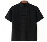 GVILTY Suites de Espiga de Hombres Ropa Tradicional China, Ropa de Verano de Verano Kung Fu Camisa de Manga Corta Camisas de Lino de algodón Tai chi black-4XL