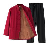 GVILTY Traje de invierno cálido de felpa Tang Traje chino Ropa tradicional Pantalones Chaqueta - Algodón Kung Fu Ropa Tops Marcial Chaquetas Abrigos Camisa Manga Larga Tai Chi Ropa Rojo-4XL