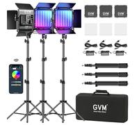 GVM - 3 Paquetes Lámpara de Vídeo LED con Trípode, 800D 40W RGB, CRI97 3200K-5600K, Luz de Vídeo Continua con Control por Aplicación, Luz Fotográfica para Estudio, Youtube, Iluminación de Vídeo RGB