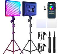 GVM - Kit de iluminación de fotografía LED RGB de 50 W, Bicolor 3200 K-5600 K, 2 Paquetes de 672 Cuentas LED, Paneles de Luces de película de Control de aplicación para