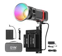 GVM PL60C COB RGBWW Luz de video LED con kit de batería, iluminación de fotografía portátil de 60 W para grabación, foco de bolsillo de mano para control de aplicación/2.4 G, 2 baterías, 2700-6800K,