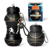 GVMJHYK Botella Agua Silicona Diseño Baloncesto - Niños, Niñas y Adultos- 550ml Plegable Botella de Agua con Llavero de Basquet Negra - Libre de BPA - Regalo Ideal para Deportes, Escuela y Aire Libre