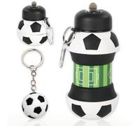 GVMJHYK Botella Agua Silicona Diseño Fútbol, Botella de Deportes de Fútbol, 550 ml, Al Aire Libre, a Prueba de Fugas y Otoño, Plegable con Football Anillo de Llave