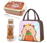 GVMJHYK Set Capybara Botella de Agua + Lonchera Bento & Bolsa Térmica 3 Piezas - Antifugas Sin BPA Fiambrera con Compartimentos - Kawaii Animal Cartoon para Escuela Guardería Picnic