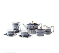 GVNFJKJK Juegos de té de cerámica Juego de té de Porcelana de 11 Uds., Juegos de Tazas y platillos de café, Servicio de té, Tetera de Rayas Azules, azucarero, Jarra de Crema