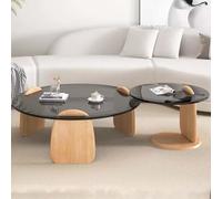 GVNFJKJK Mesa de Centro Redonda, Juego Moderno de Mesa Auxiliar y Redonda Vidrio, Elegantes mesas Centro anidadas inspiradas en Tiburones, for Sala Estar, colección sofá Elegante(B,50+80cm)