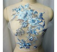 GVNFJKJK Parches Bordados, Blanco Azul púrpura Gris 3D Flores Cuentas Diamantes de imitación Apliques Bordado Vestido de Boda decoración Malla Coser Parche for Vestido DIY(BLU)