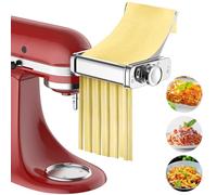 Gvode Accesorio de Pasta 3 en 1de Material Acero Inoxidable para KitchenAid Amasadora, Rodillo para Láminas, Cortador de Espaguetis y Fettuccine, con Placa Guía, 8 Ajustes de Grosor
